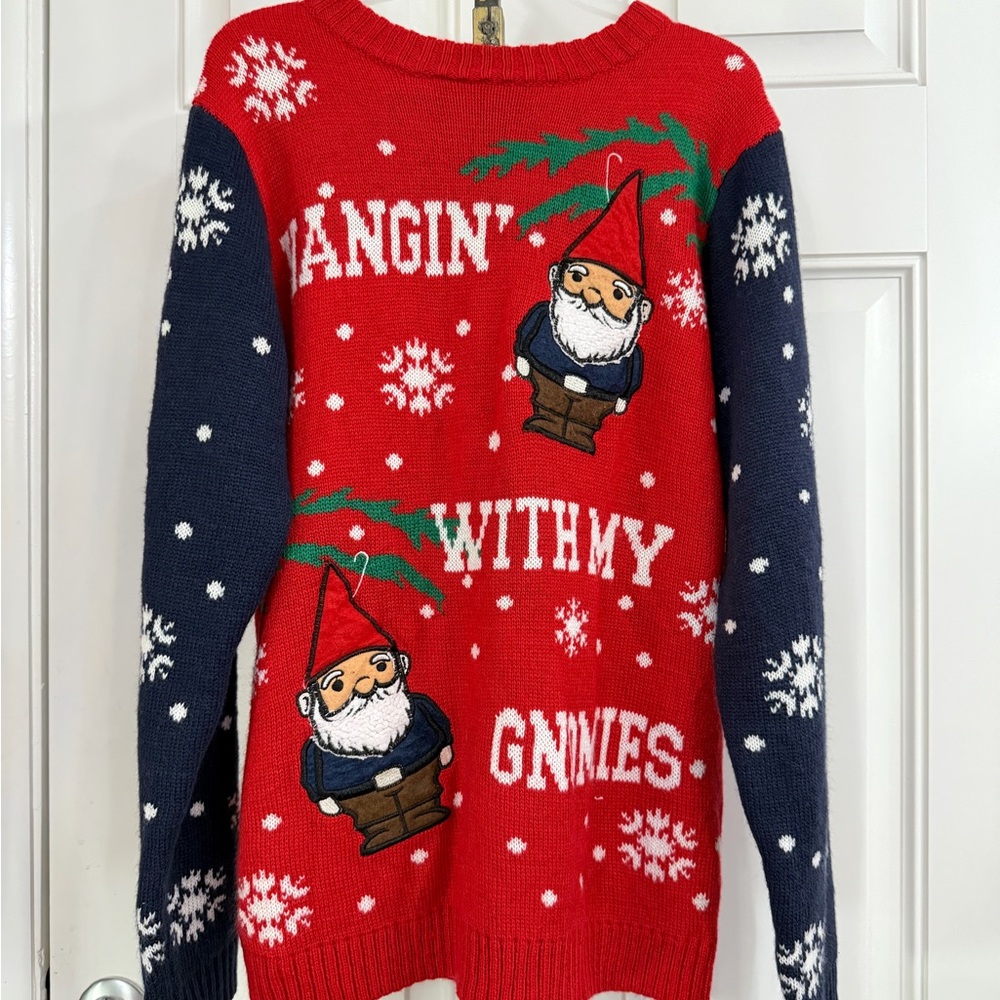 Festive Red and Blue Gnome Sweater